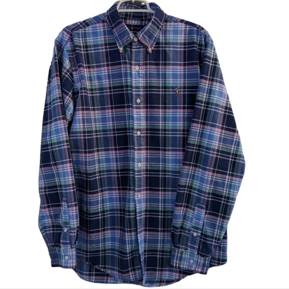 Ralph Lauren Blue Label Pink, Blue & Green Plaid Shirt XL Classic Fit Flesh Pony